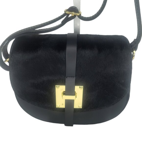 Charlie Leather Black "Mack" Small Half Moon Crossbody-Black Leather & Fur–NWT - Picture 8 of 11